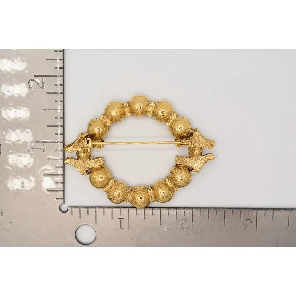 Vintage Black Crystal Pin Brooch Round Gold Rhinestone Chunky Sparkling BinAL